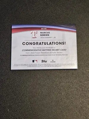 2022 Topps Update Marcus Semien Commemorative Batting Helmet Relic - Baseball Card Single