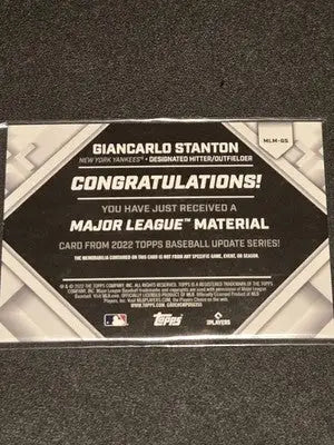 2022 Topps Update #MLM-GS Giancarlo Stanton Major League Material Relics - Baseball Card Single