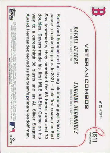 2022 Topps Update #US11 Rafael Devers/Enrique Hernandez NM-MT Red Sox ID:47473 - Baseball Card Single