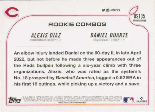 2022 Topps Update #US135 Daniel Duarte/Alexis Diaz NM-MT RC Rookie Reds ID:78681 - Baseball Card Single