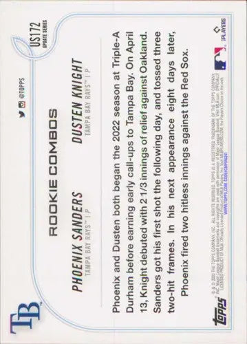 Baseball card back featuring Dusten Knight and Phoenix Sanders with original gloss