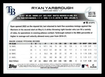 2022 Topps Update #US176 Ryan Yarbrough - Baseball Card Single