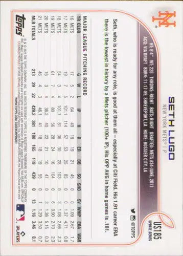2022 Topps Update #US185 Seth Lugo NM-MT Mets ID:46547 - Baseball Card Single