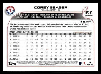 2022 Topps Update #US200 Corey Seager - Baseball Card Single