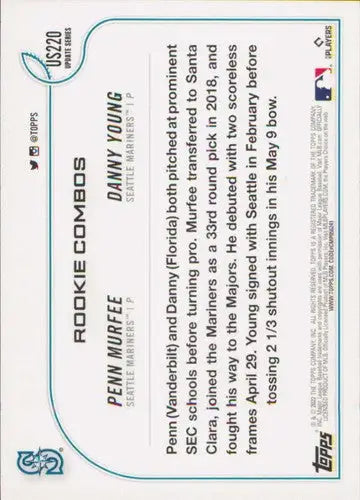 Baseball trading card 2022 Topps Update US220 Danny Young Penn Murfee rookie