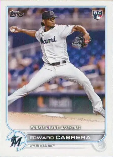 Original gloss Edward Cabrera baseball card from 2022 Topps Update Marlins ID 46533