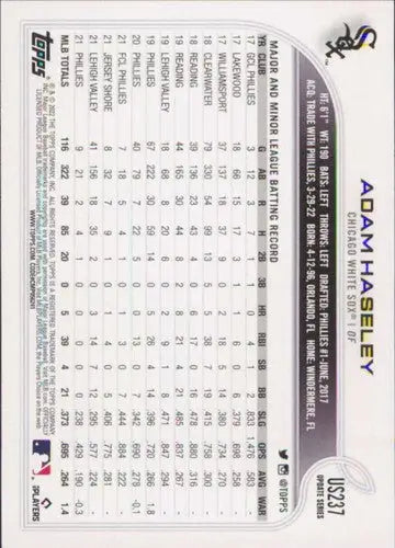 2022 Topps Update #US237 Adam Haseley NM-MT White Sox ID:49021 - Baseball Card Single