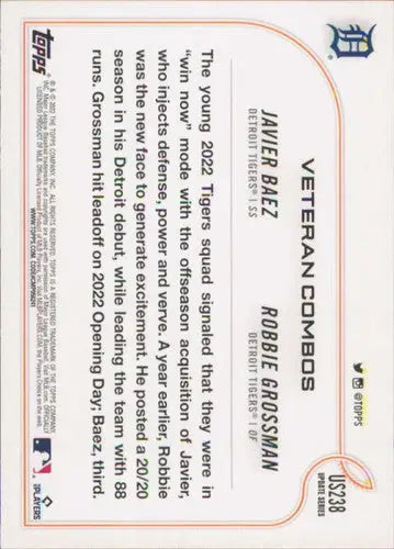 2022 Topps Update #US238 Javier Baez/Robbie Grossman NM-MT Tigers ID:47373 - Baseball Card Single