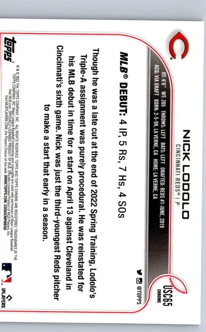 Nick Lodolo baseball card 2022 Topps Update US249 Nick Lodolo Purple collectible