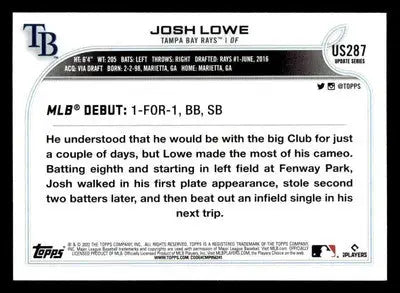 2022 Topps Update #US287 Josh Lowe - Baseball Card Single