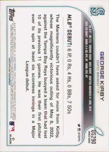 2022 Topps Update #US290 George Kirby NM-MT Mariners ID:49007 - Baseball Card Single