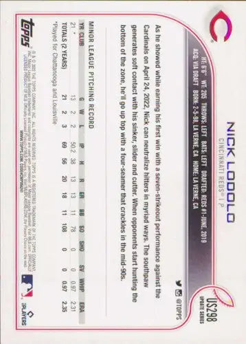 2022 Topps Update #US298 Nick Lodolo NM-MT RC Rookie Reds ID:49018 - Baseball Card Single