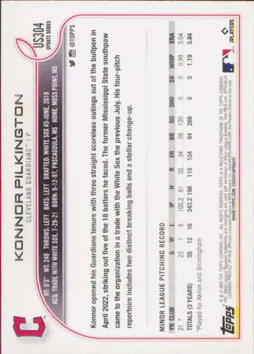 2022 Topps Update US304 Konnor Pilkington baseball card with original gloss GMC Guardians