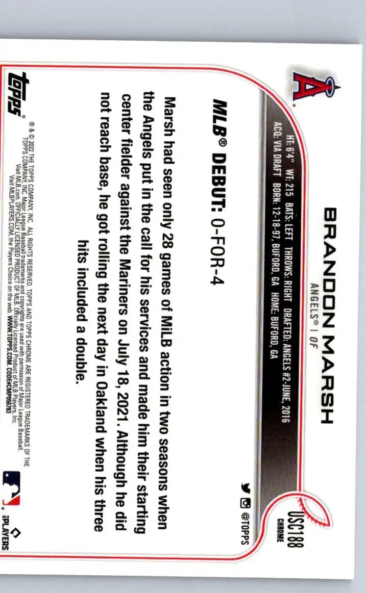 Brandon Marsh baseball card from 2022 Topps Update US35 Brandon Marsh Purple edition