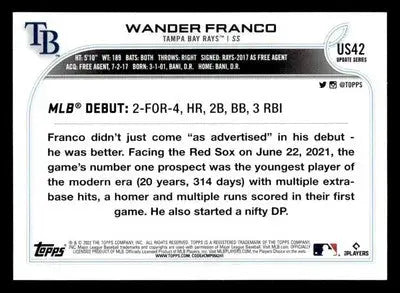 2022 Topps Update #US42 Wander Franco - Baseball Card Single