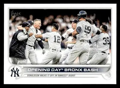 2022 Topps Update Opening Day Bronx Bash baseball card featuring Yankees players celebrating