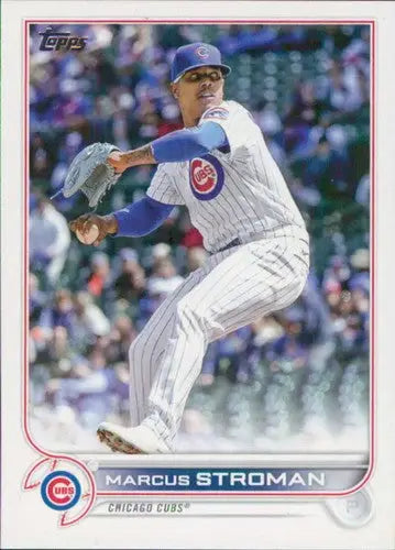 Original gloss baseball trading card of Marcus Stroman in Chicago Cubs uniform from Topps Update US50 Marcus Stroman