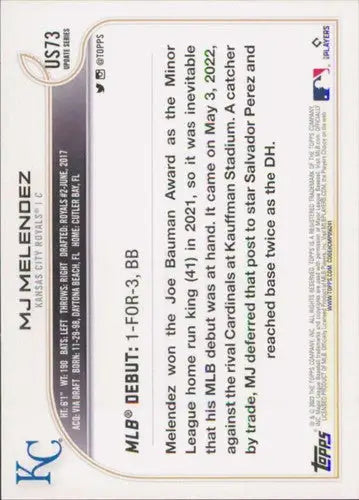 2022 Topps Update #US73 MJ Melendez NM-MT Royals ID:47486 - Baseball Card Single