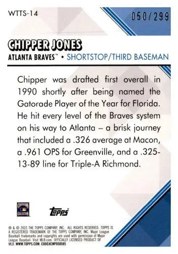 2022 Topps Welcome to the Show Black #WTTS-14 Chipper Jones NM-MT 050/299 Braves - Baseball Card Single