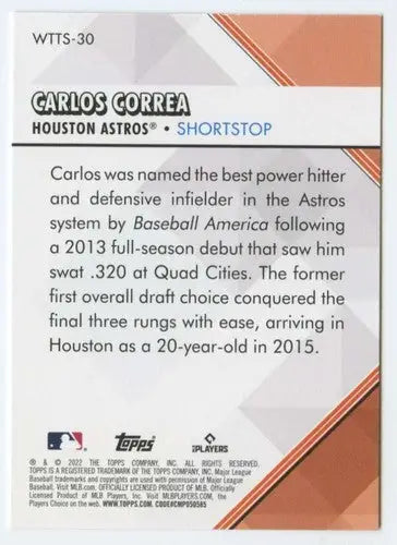 2022 Topps Welcome to the Show #WTTS-30 Carlos Correa NM-MT Astros ID:44597 - Baseball Card Single