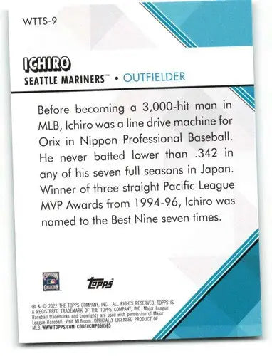 2022 Topps Welcome to the Show WTTs-9 Ichiro NM-MT baseball card back with original gloss