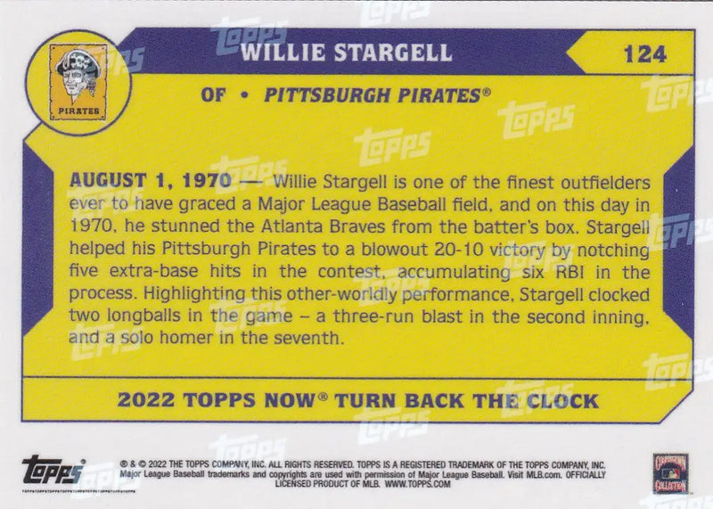 2022 TURN BACK THE CLOCK #124 WILLIE STARGELL- PITTSBURGH PIRATES - Baseball Card Single