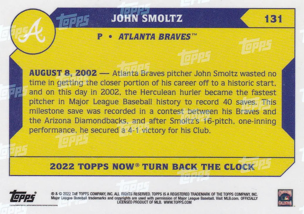 2022 TURN BACK THE CLOCK #131 JOHN SMOLTZ- ATLANTA BRAVES - Baseball Card Single
