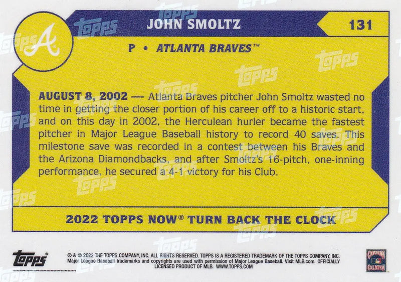 2022 TURN BACK THE CLOCK #131 JOHN SMOLTZ- ATLANTA BRAVES - Baseball Card Single