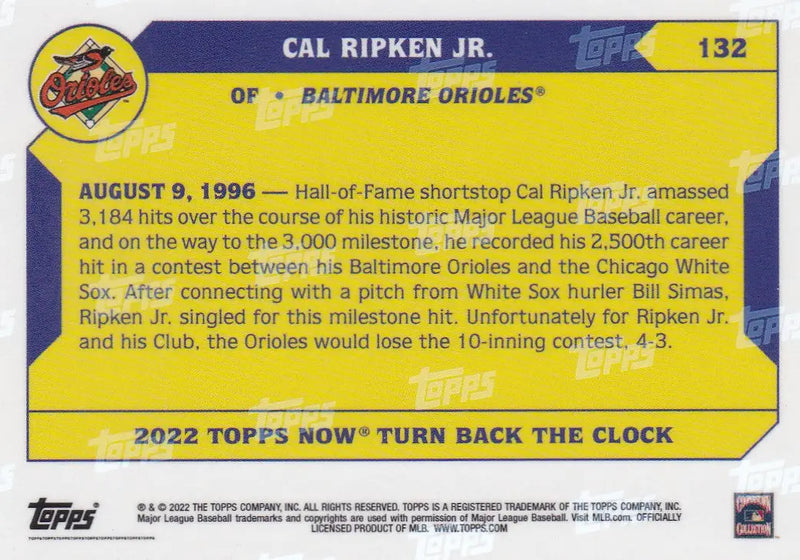 2022 TURN BACK THE CLOCK #132 CAL RIPKEN JR- BALTIMORE ORIOLES - Baseball Card Single