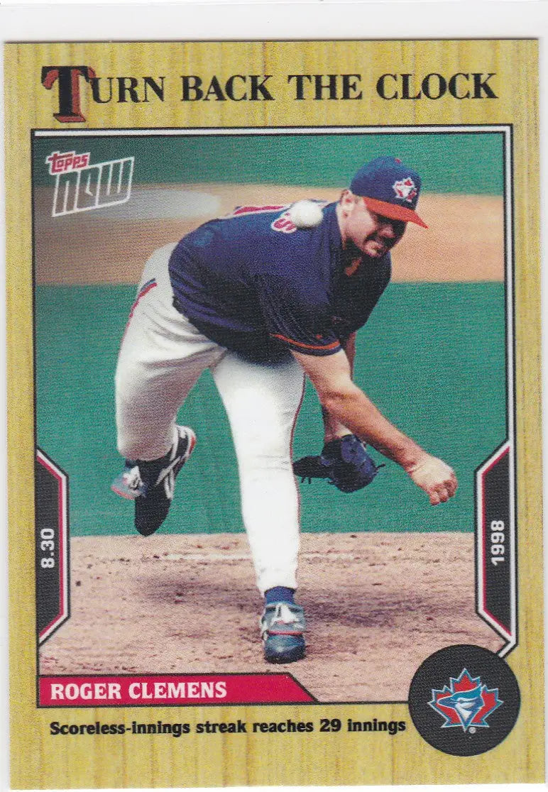Baseball trading card featuring Roger Clemens of Toronto Blue Jays from 2022 TURN BACK THE CLOCK series
