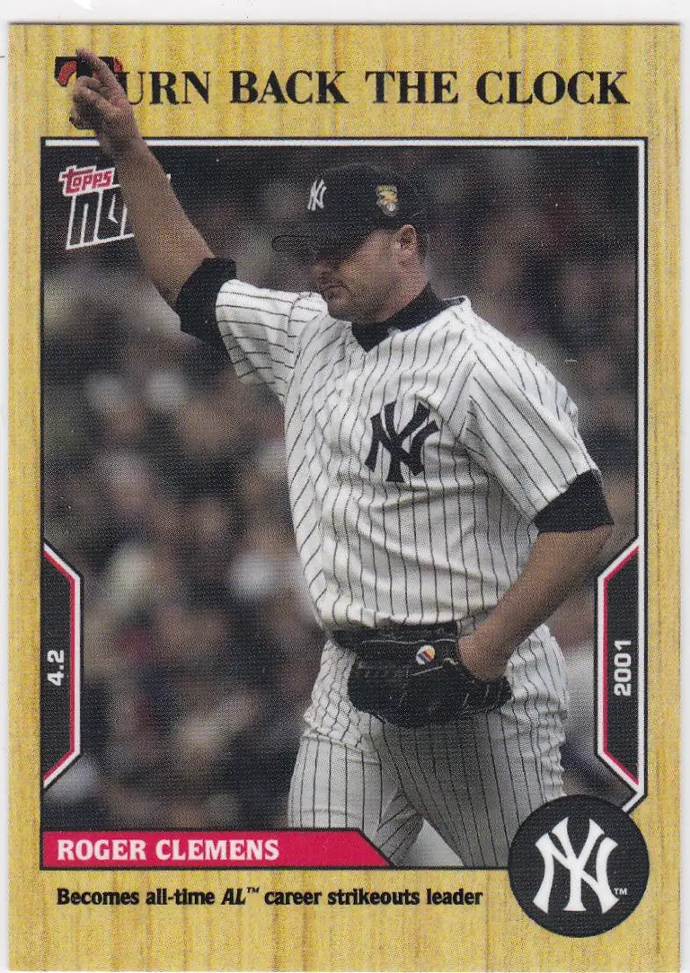 Baseball card featuring Roger Clemens in a New York Yankees uniform for 2022 TURN BACK THE CLOCK