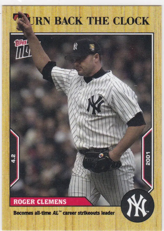 Baseball card featuring Roger Clemens in a New York Yankees uniform for 2022 TURN BACK THE CLOCK