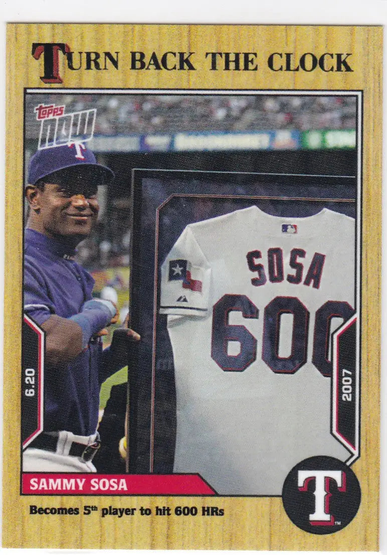 Baseball trading card featuring Sammy Sosa Texas Rangers jersey from 2022 Turn Back the Clock