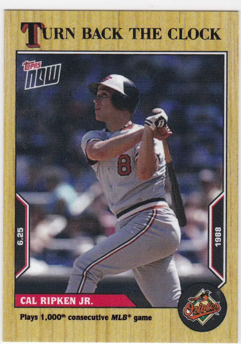 Vintage baseball card of Cal Ripken Jr. in batting stance featuring Baltimore Orioles
