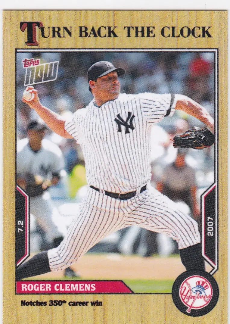 Baseball card featuring Roger Clemens in a New York Yankees uniform for 2022 TURN BACK THE CLOCK