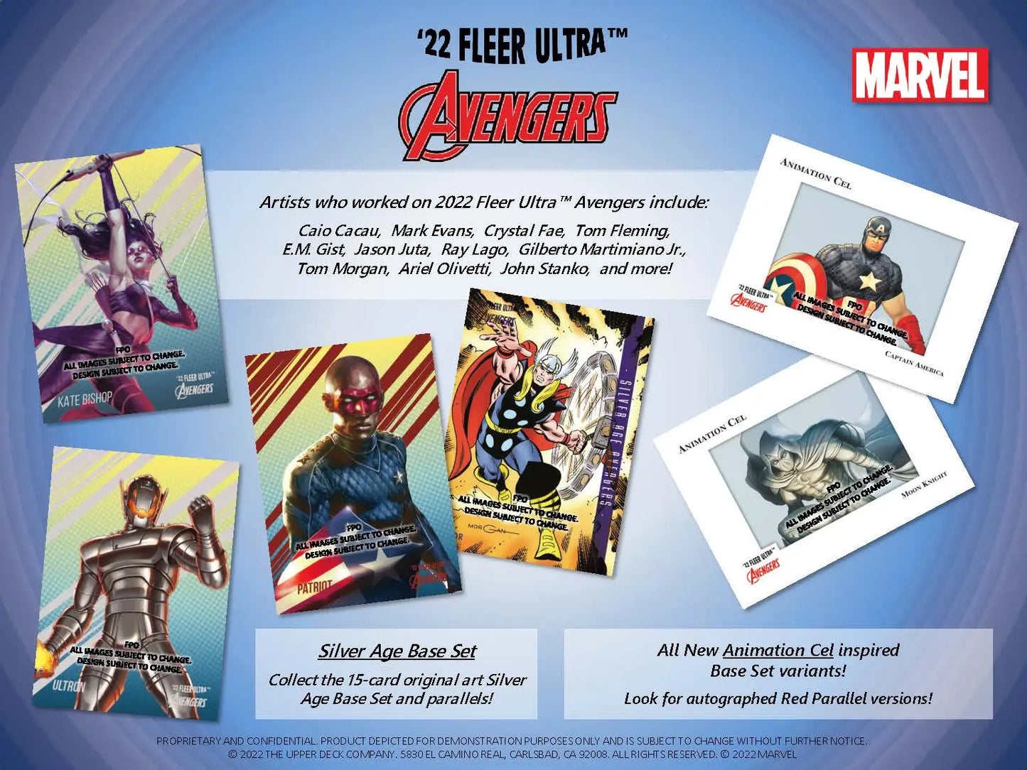 Marvel Avengers trading cards from 2022 Upper Deck Fleer Ultra Marvel Avengers Hobby set