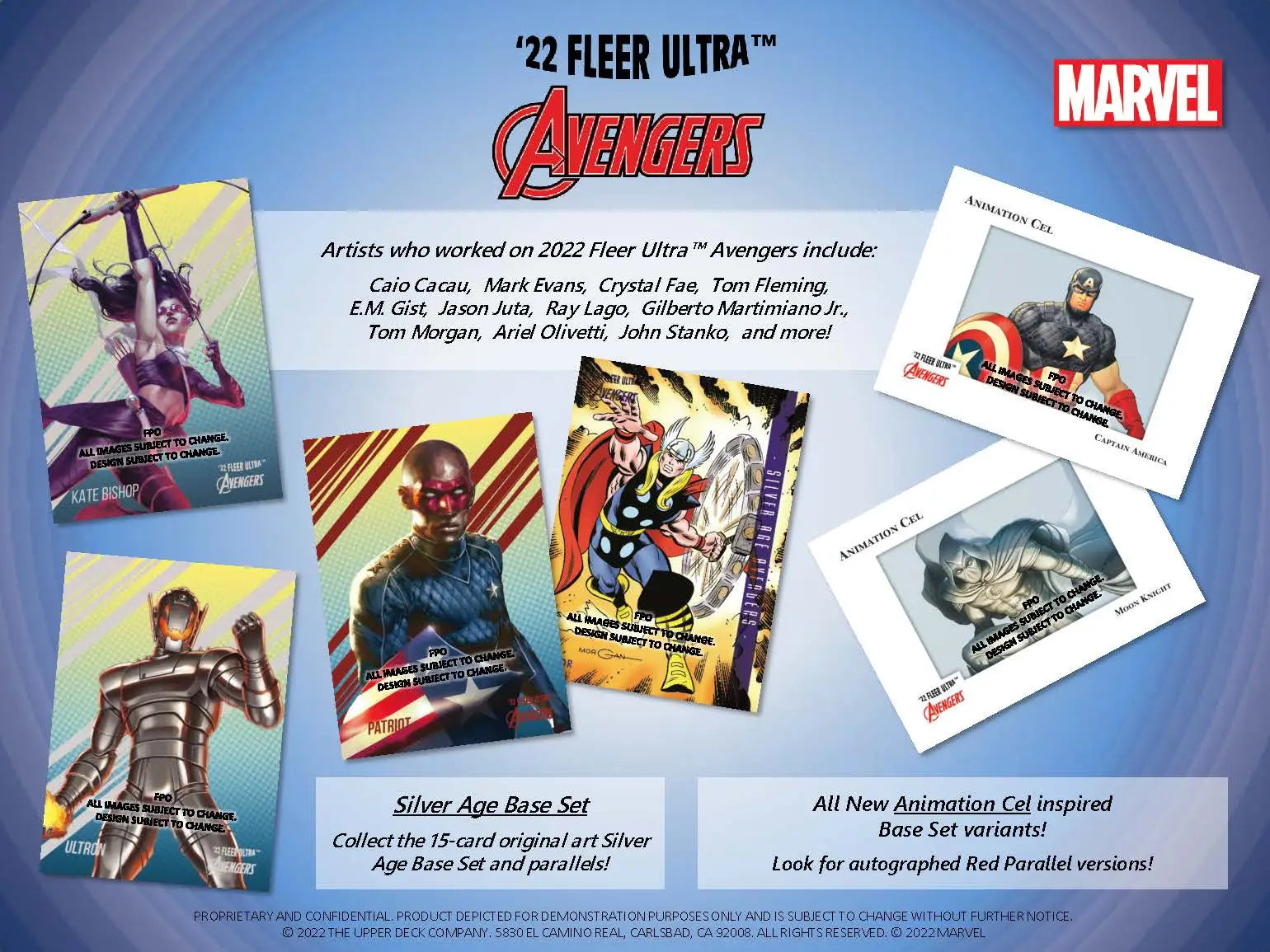 Marvel Avengers trading cards from 2022 Upper Deck Fleer Ultra Marvel Avengers Hobby set