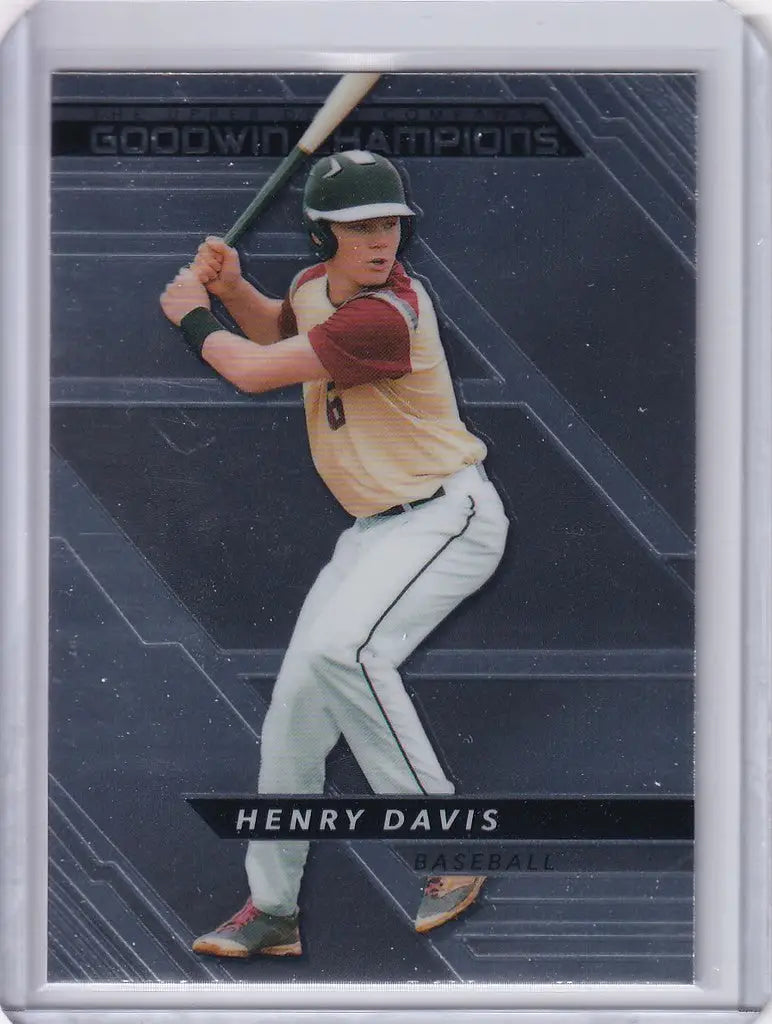 Baseball trading card of Henry Davis in batting stance from 2022 Upper Deck Goodwin Platinum P15