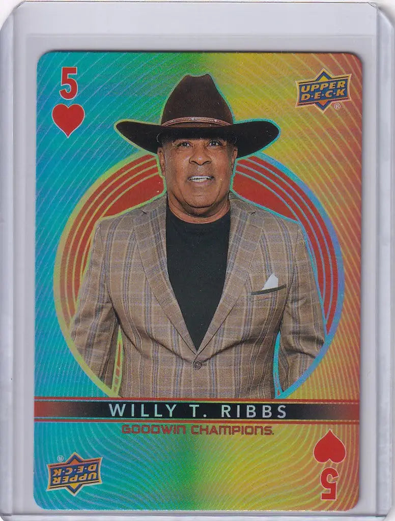 Trading card of Willy T. Ribbs in plaid, cowboy hat for Upper Deck Goodwin Playing Cards