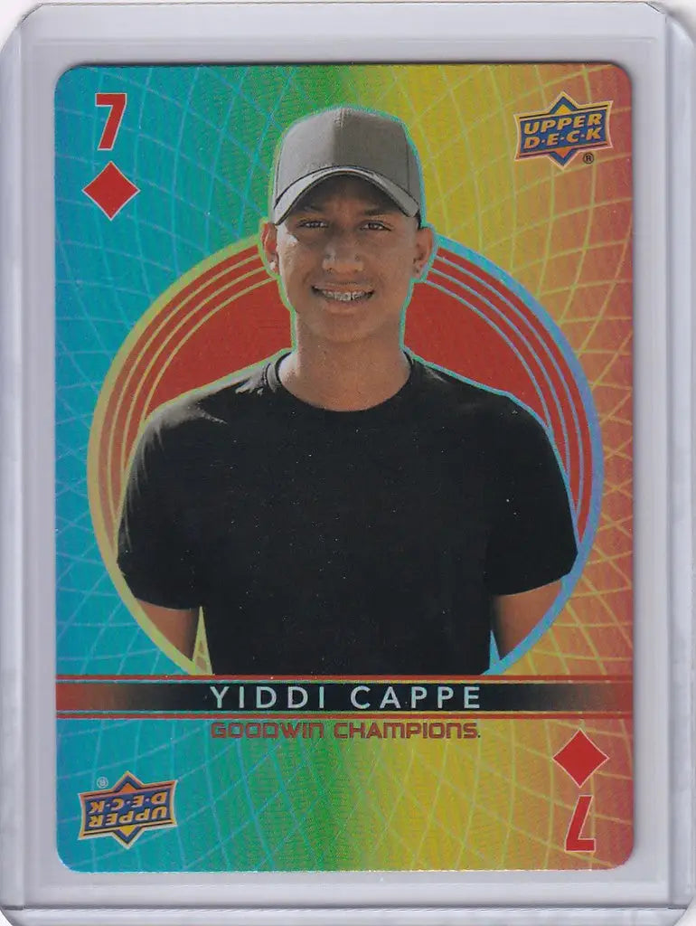 Baseball trading card of Yiddi Cappe in black shirt from Upper Deck Goodwin Playing Cards