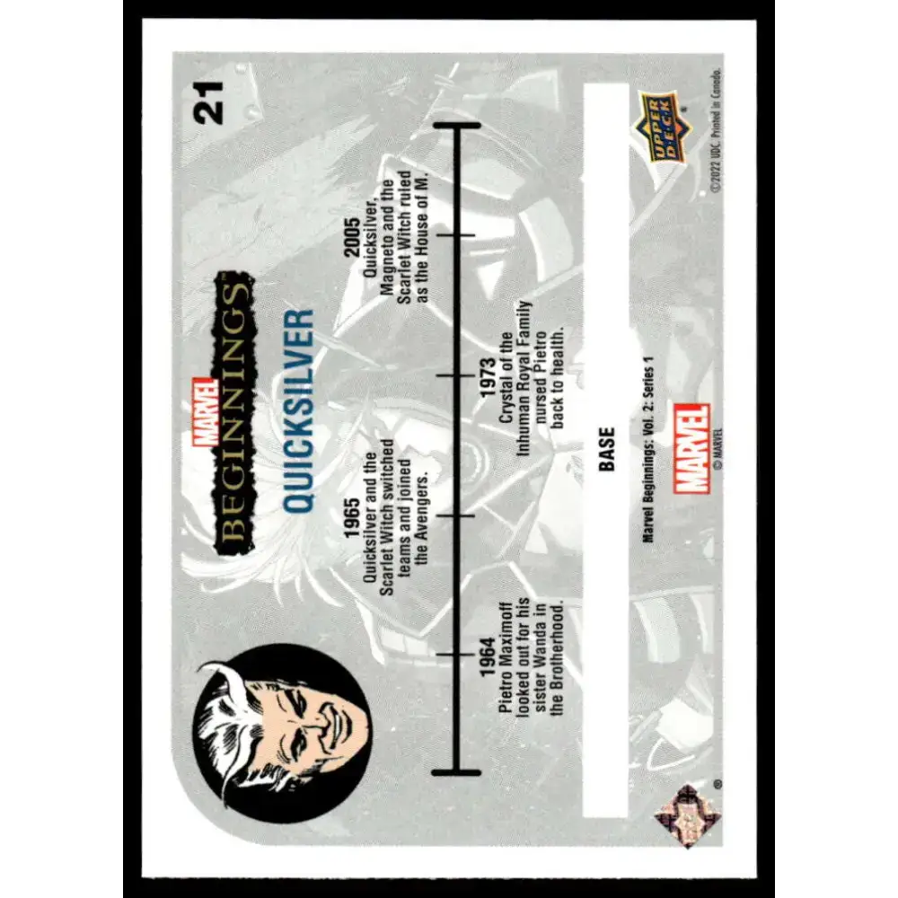 2022 Upper Deck Marvel Beginnings Vol. 2 Series 1 #21 Quicksilver NonSport - Non-Sports Card Single