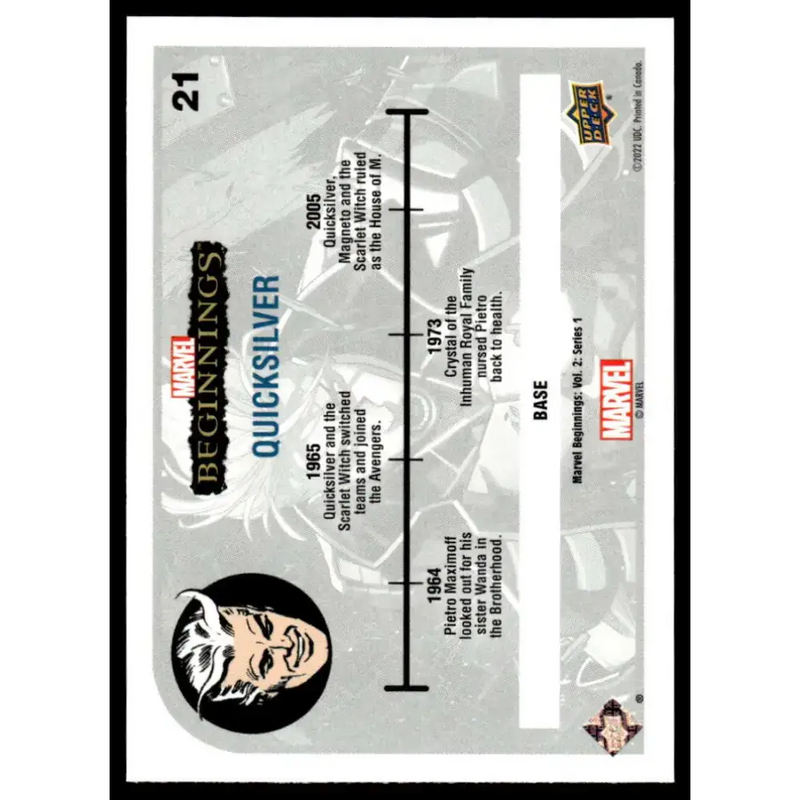 2022 Upper Deck Marvel Beginnings Vol. 2 Series 1 #21 Quicksilver NonSport - Non-Sports Card Single