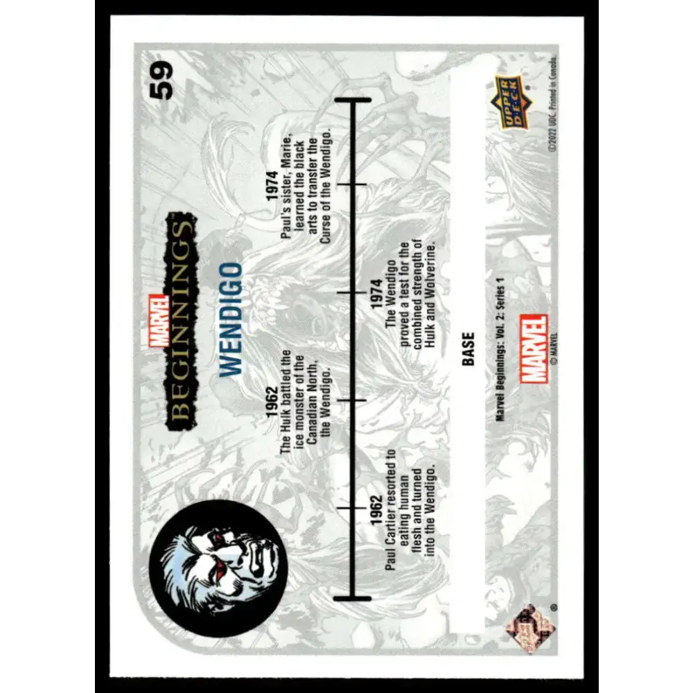 2022 Upper Deck Marvel Beginnings Vol. 2 Series 1 #59 Wendigo NonSport - Marvel Card Single