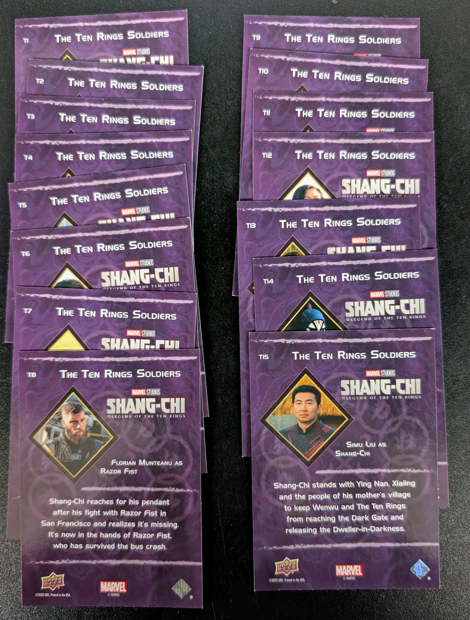 2022 Upper Deck Marvel Shang-Chi Complete 15 Card Ten Rings Soldiers Set T-1 to T-15 - Marvel Card Single