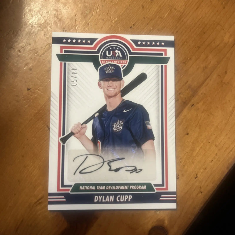 Dylan Cupp baseball card from 2022 USA Stars and Stripes Dylan Cupp Auto /50 #NTDP-DC