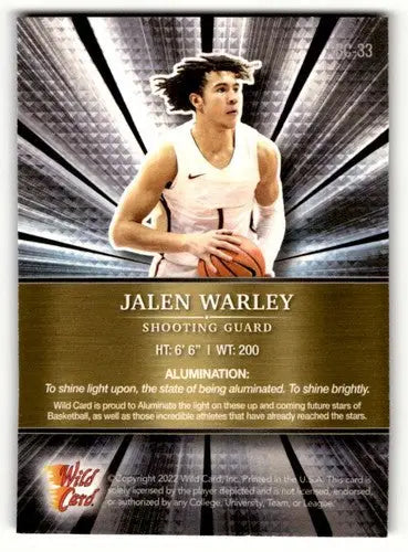 2022 Wild Card Alumination #ABC-33 Jalen Warley Basketball Cards NM ID:62446 - Basketball Card Single