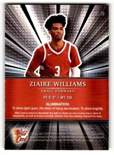 2022 Wild Card Alumination #ABC-78 Ziaire Williams Basketball Cards ID:62442 - Basketball Card Single