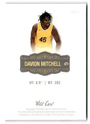 2022 Wild Card Matte #LBC-5 Davion Mitchell Limited Base Cards White - Basketball Card Single