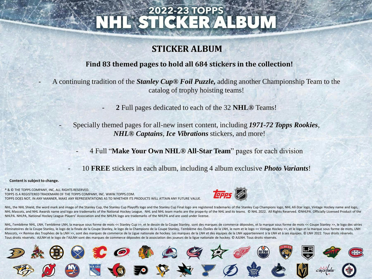 2022/23 Topps NHL Hockey Sticker Collection 50-Pack Box | Columbia Sports Cards