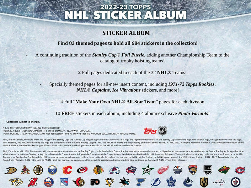 2022/23 Topps NHL Hockey Sticker Collection 50-Pack Box | Columbia Sports Cards